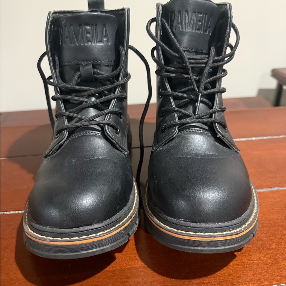 Unisex Black Leather Steel Toe Boots